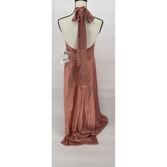 NWT  Birdy grey monica halter maxi dress shiny satin terracotta Womens Size XXL - Picture 9 of 11